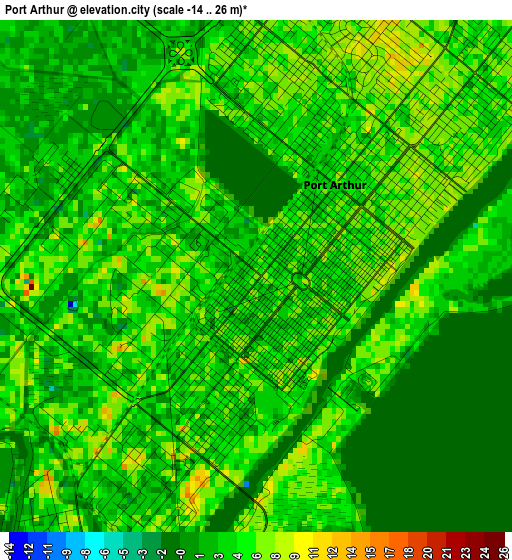 Port Arthur elevation map