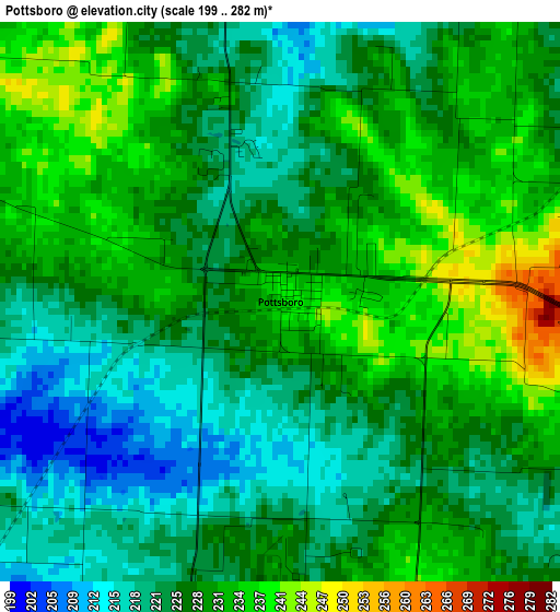 Pottsboro elevation map