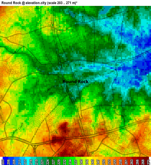 Round Rock elevation map