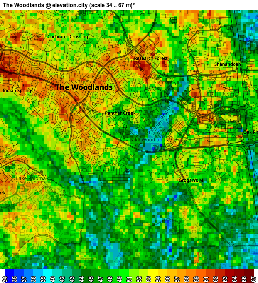 The Woodlands elevation map
