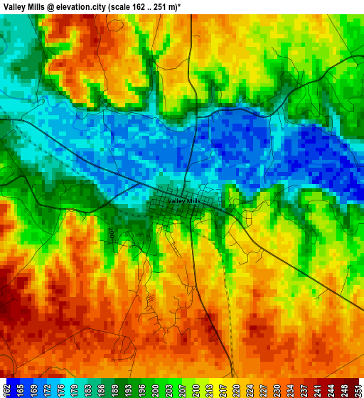 Valley Mills elevation map