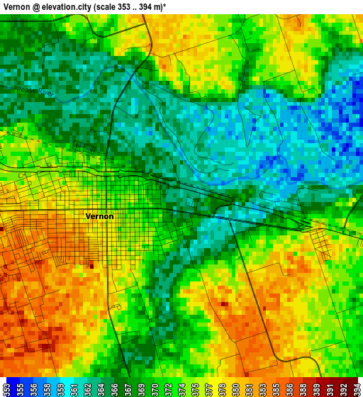 Vernon elevation map