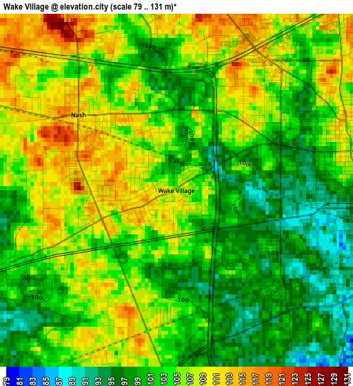 Wake Village elevation map