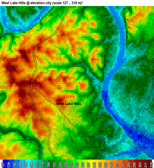 West Lake Hills elevation map