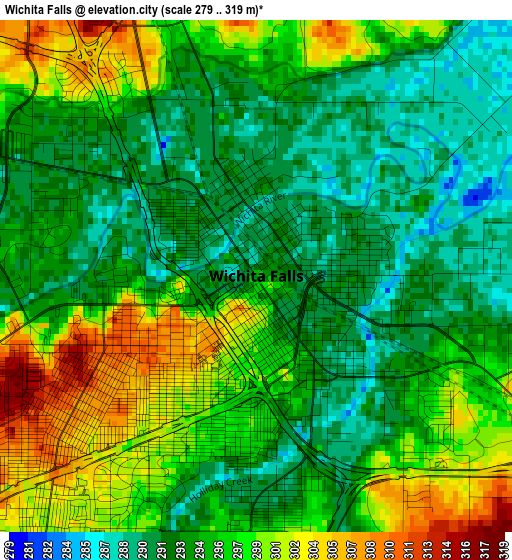 Wichita Falls elevation map