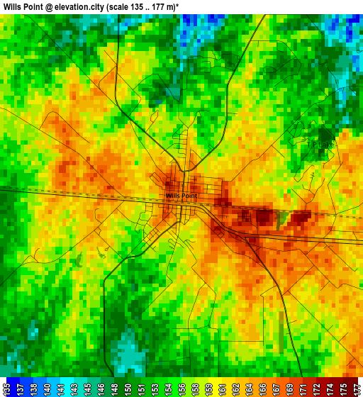 Wills Point elevation map