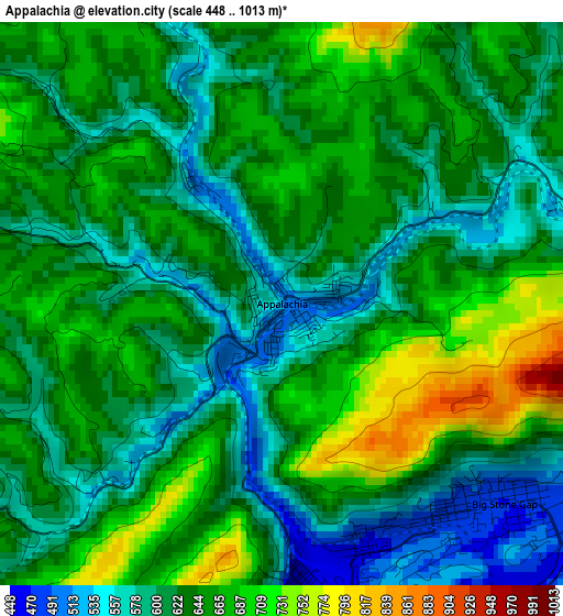 Appalachia elevation map