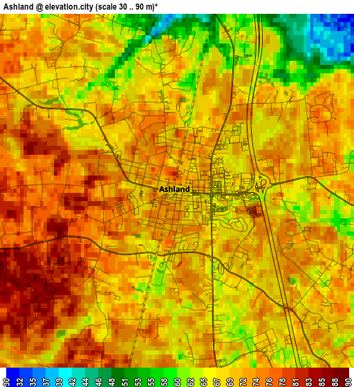 Ashland elevation map