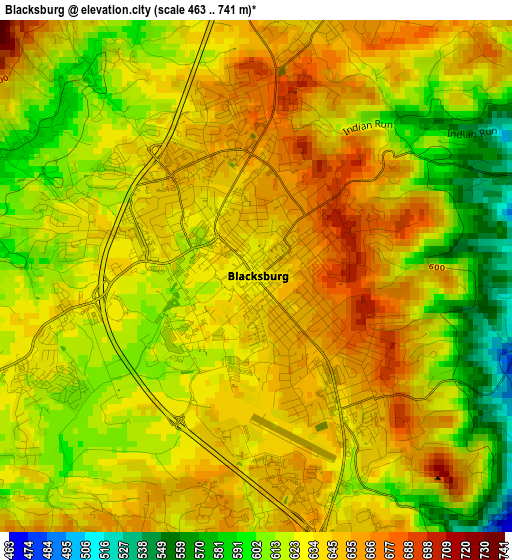 Blacksburg elevation map