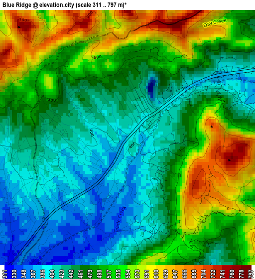 Blue Ridge elevation map