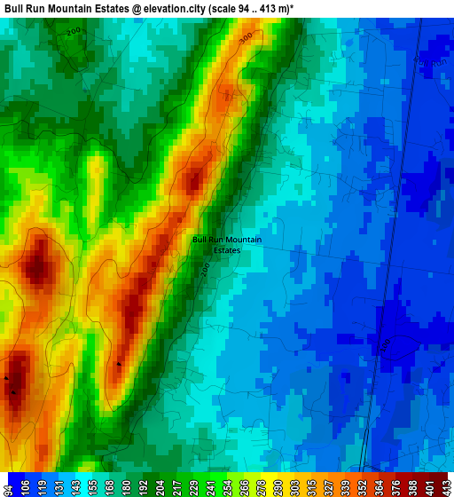 Bull Run Mountain Estates elevation map