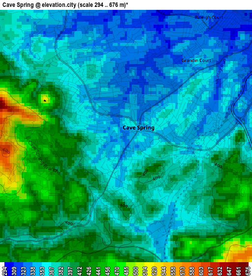 Cave Spring elevation map