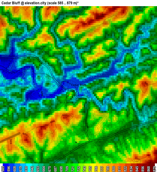 Cedar Bluff elevation map