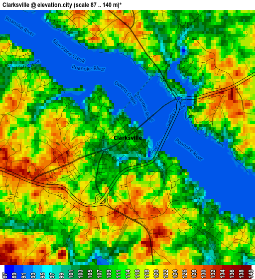 Clarksville elevation map