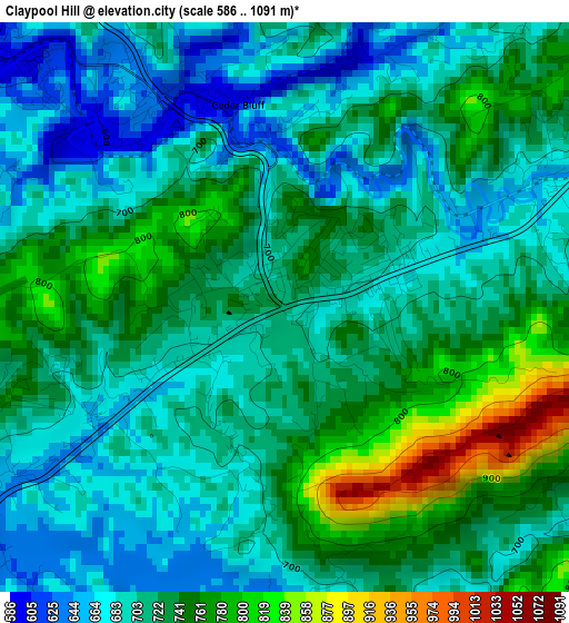 Claypool Hill elevation map