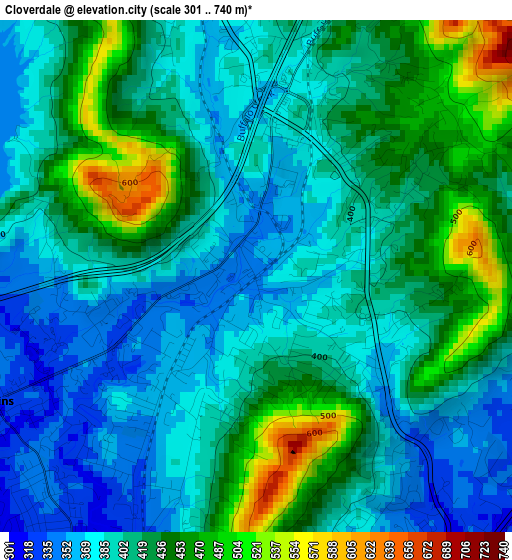 Cloverdale elevation map