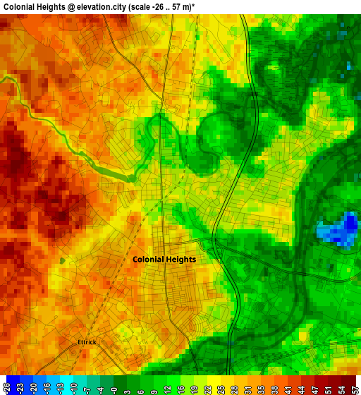 Colonial Heights elevation map