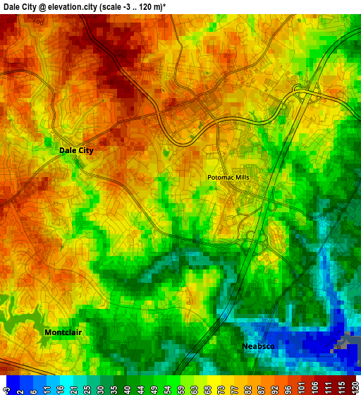 Dale City elevation map