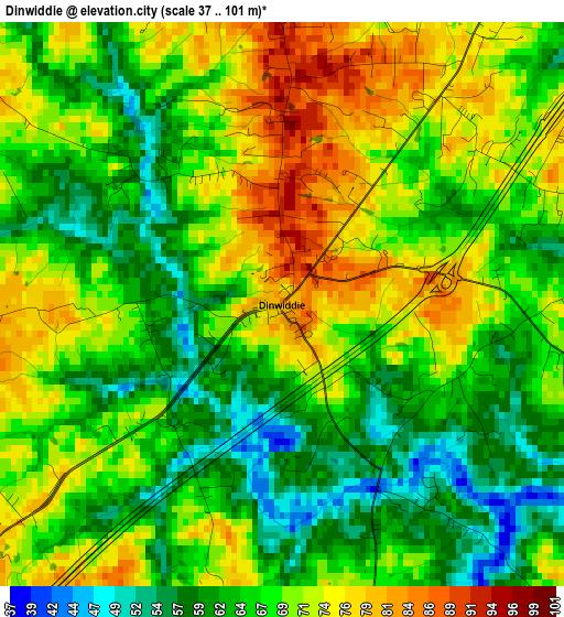 Dinwiddie elevation map