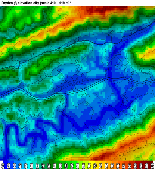 Dryden elevation map