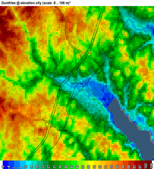 Dumfries elevation map