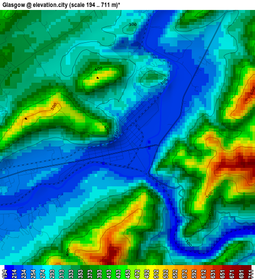 Glasgow elevation map