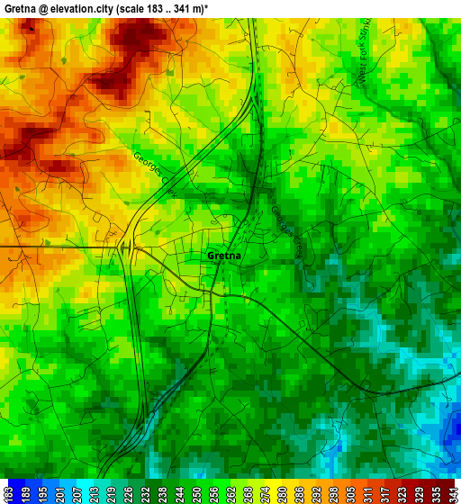 Gretna elevation map