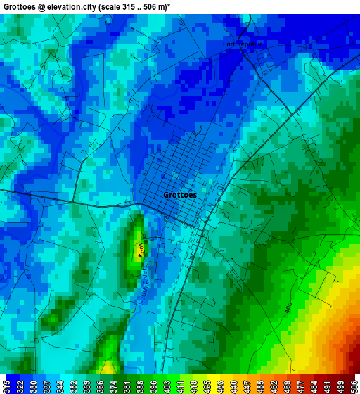 Grottoes elevation map