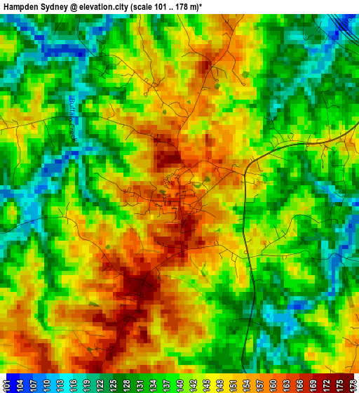 Hampden Sydney elevation map