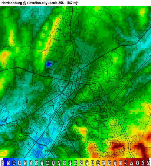 Harrisonburg elevation map