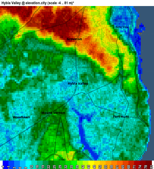 Hybla Valley elevation map