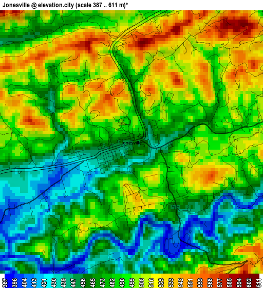 Jonesville elevation map