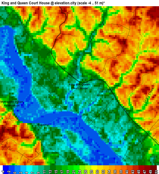 King and Queen Court House elevation map