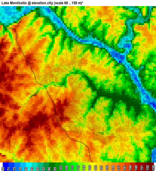 Lake Monticello elevation map