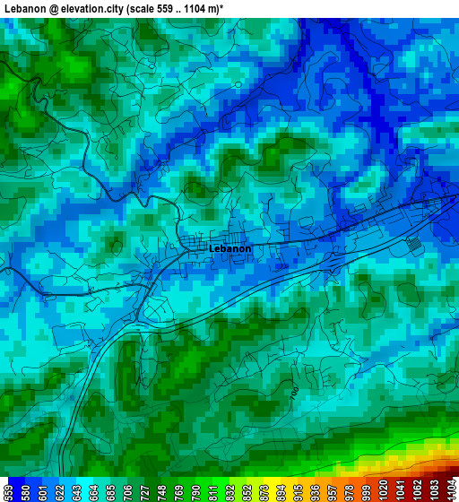 Lebanon elevation map