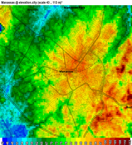 Manassas elevation map