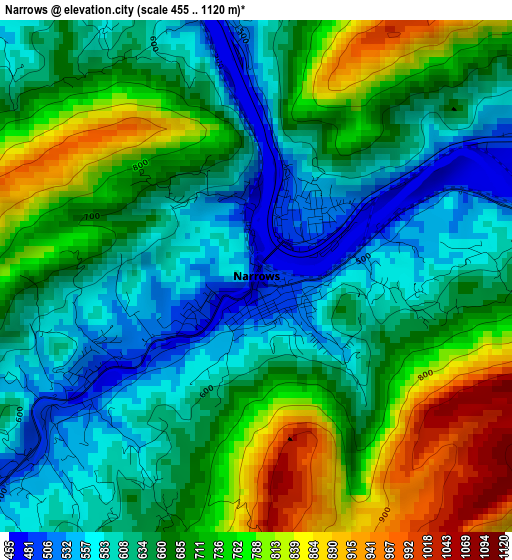 Narrows elevation map