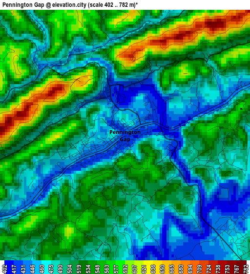 Pennington Gap elevation map