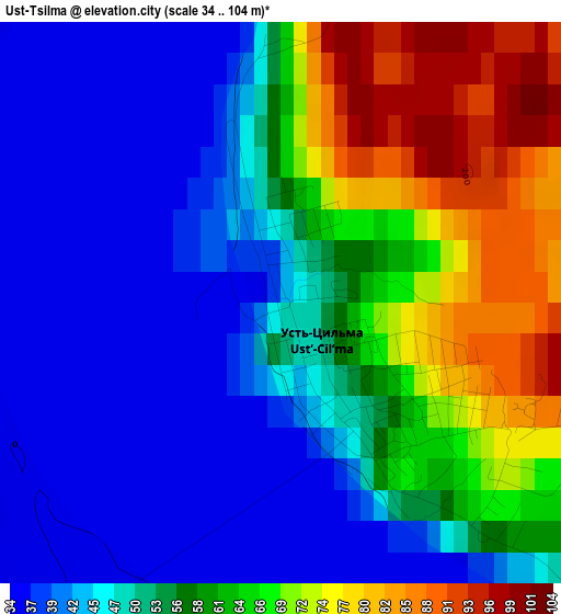 Ust-Tsilma elevation map