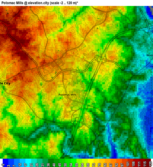 Potomac Mills elevation map