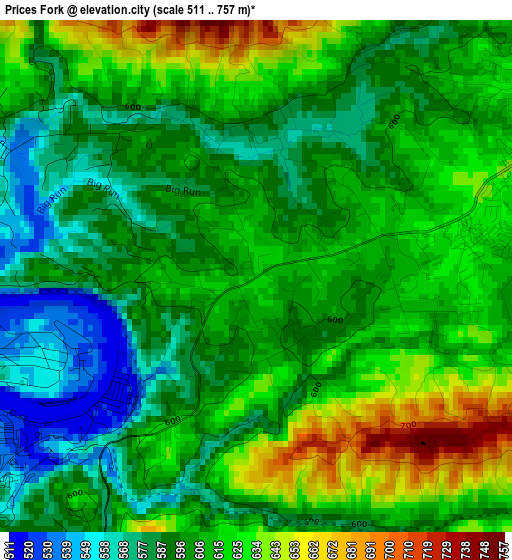 Prices Fork elevation map