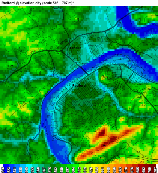 Radford elevation map