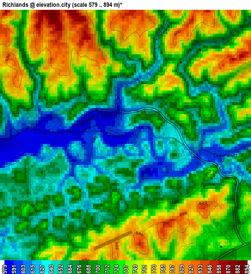 Richlands elevation map