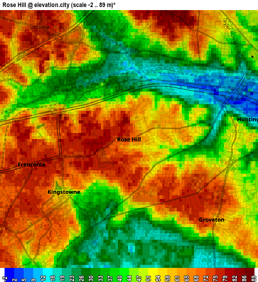 Rose Hill elevation map