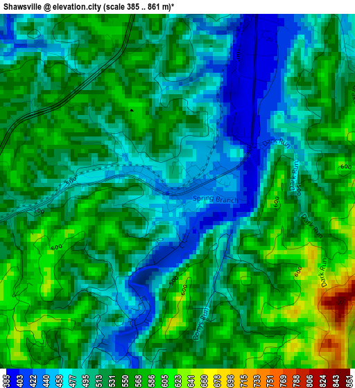 Shawsville elevation map