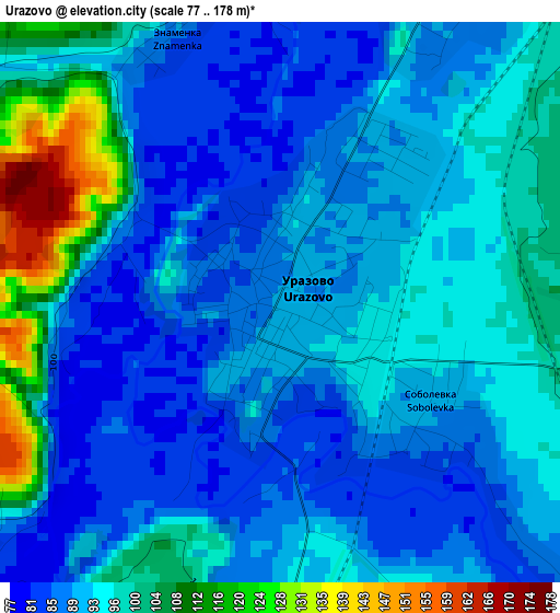 Urazovo elevation map