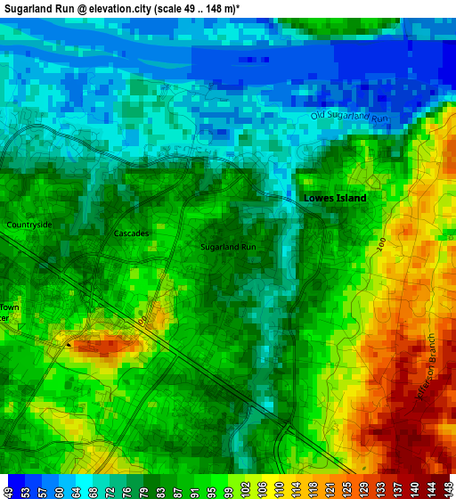 Sugarland Run elevation map