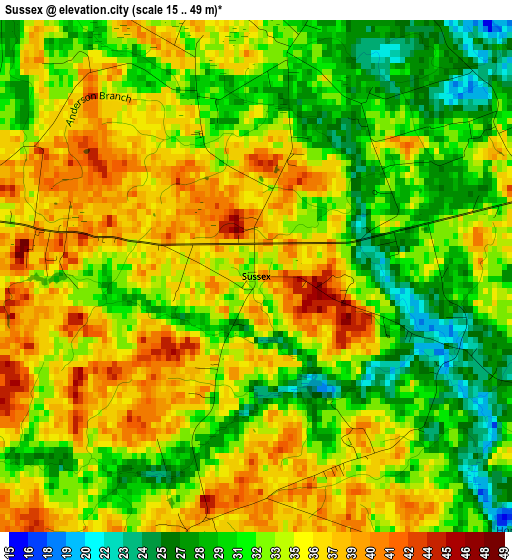 Sussex elevation map