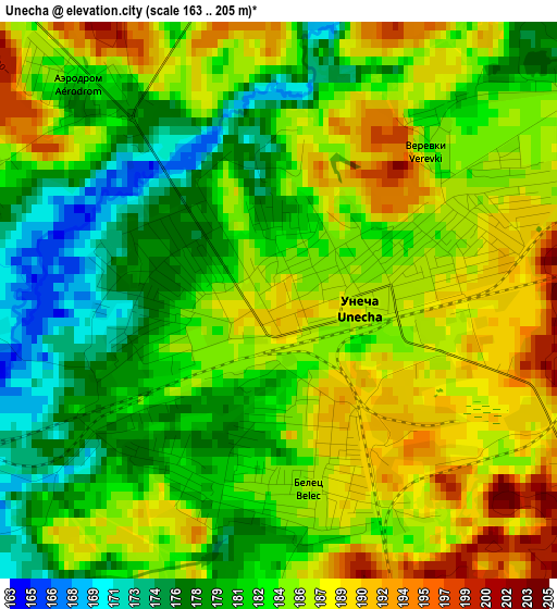 Unecha elevation map