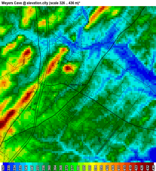 Weyers Cave elevation map